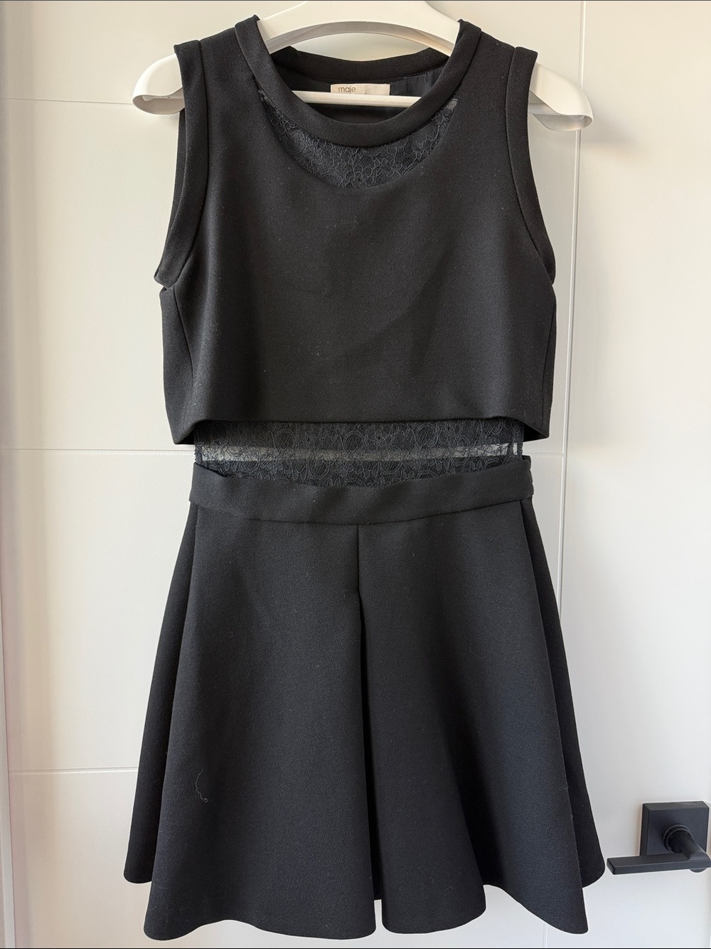 Maje Black Lace-Inset Sleeveless Dress